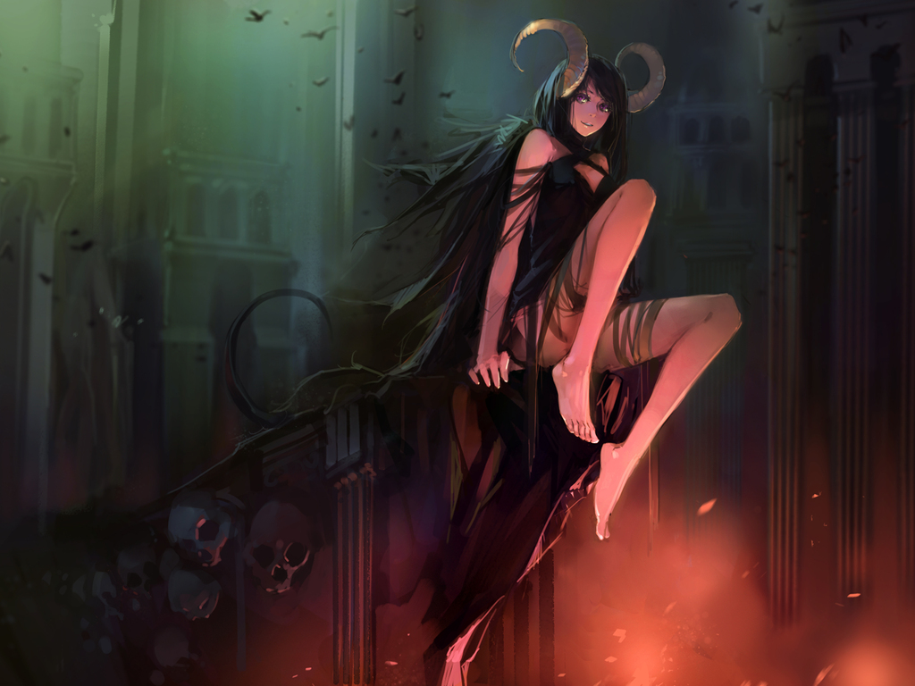 Anime demon girl with black hair